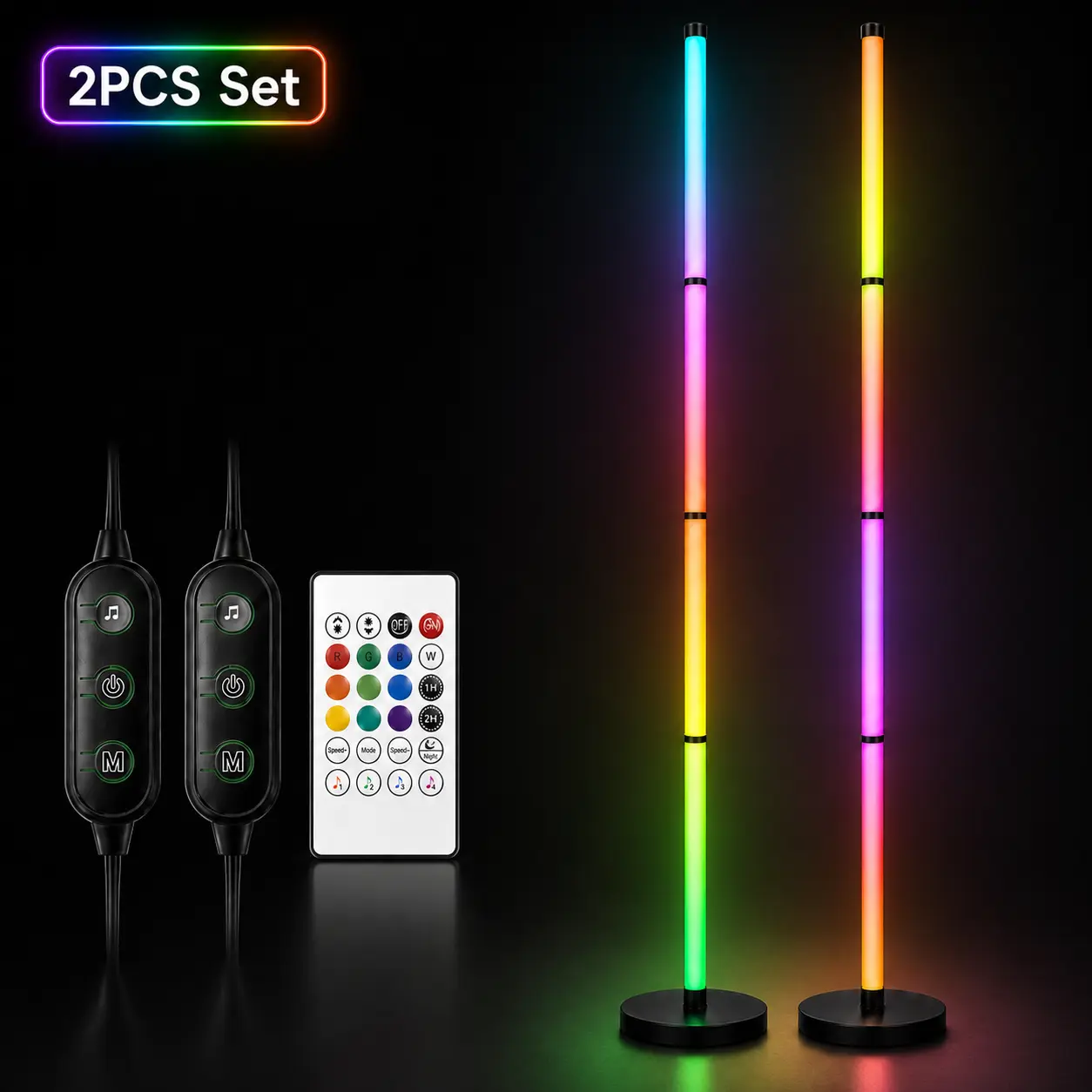 1PC/2PCS Smart RGBIC Floor Lamp, 4-Section Color Changing LED Corner Lamp with Music Sync, App & Remote Control, Timer, USB Powered Mood Light for Bedroom, Living Room, Gaming Room & Party Decor