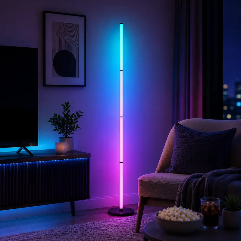 1PC/2PCS Smart RGBIC Floor Lamp, 4-Section Color Changing LED Corner Lamp with Music Sync, App & Remote Control, Timer, USB Powered Mood Light for Bedroom, Living Room, Gaming Room & Party Decor