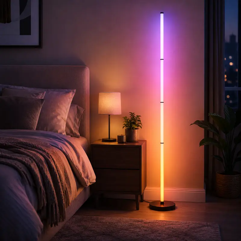 1PC/2PCS Smart RGBIC Floor Lamp, 4-Section Color Changing LED Corner Lamp with Music Sync, App & Remote Control, Timer, USB Powered Mood Light for Bedroom, Living Room, Gaming Room & Party Decor